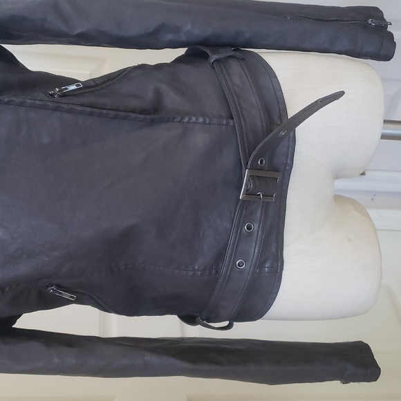 THREAD & SUPPLY Gray Biker Jacket Vegan Faux Leather - Picture 12 of 15